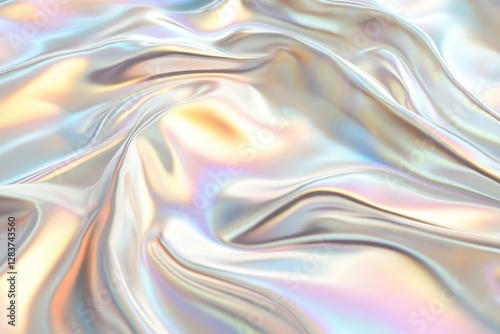 Shimmering iridescent fabric drapes elegantly, soft photo