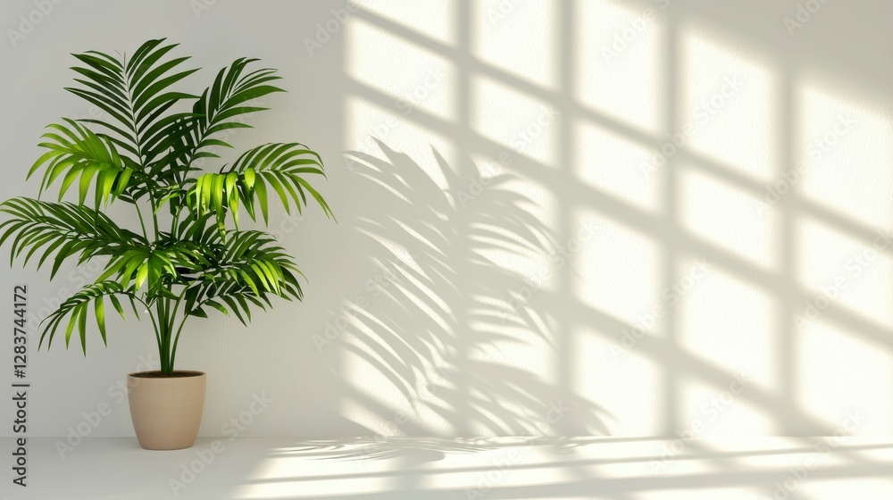 Minimalist Plant with Soft Shadows Against White Background Minimalist Plant with Soft Shadows Against White Background