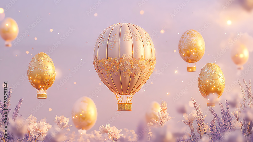 Fototapeta premium Luxurious 3D Easter banner featuring Air balloons.