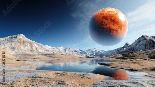 A Stunning View of Mars Over a Serene Alien Landscape