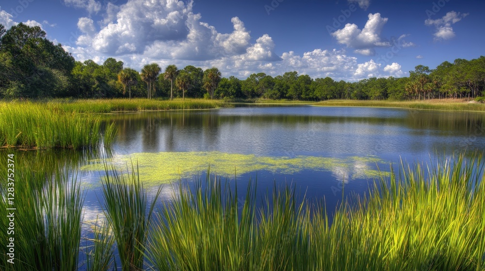 Lush Cattails Envelop a Serene Pond by the Intracoastal Waterway at Jacksonville Beach, Florida Lush Cattails Envelop a Serene Pond by the Intracoastal Waterway at Jacksonville Beach, Florida