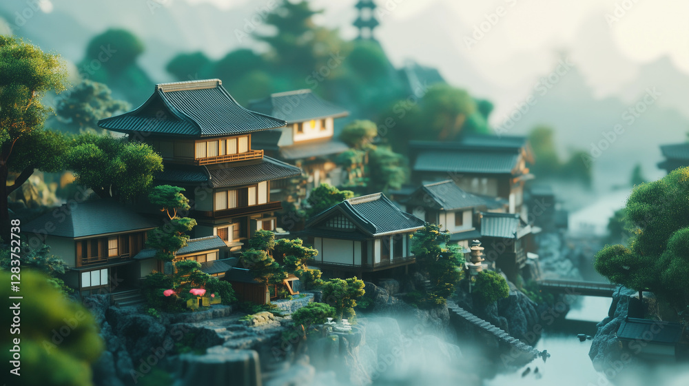 Obraz premium Japandi house in the mountains