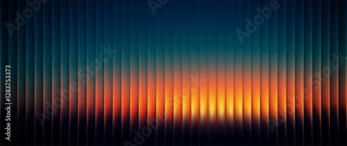 Vibrant sunset inspired gradient with  fractal vertical glass effect in warm orange and blue tones. Serene atmosphere, tranquility sky, peaceful twilight mood aesthetic design. Vector illustration