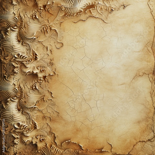 Abstract grunge background with ornament on old paper texture. Generated AI.	
