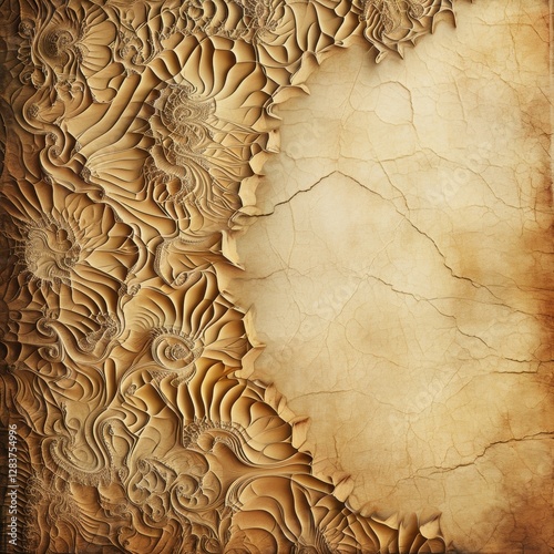 Abstract grunge background with ornament on old paper texture. Generated AI.	

