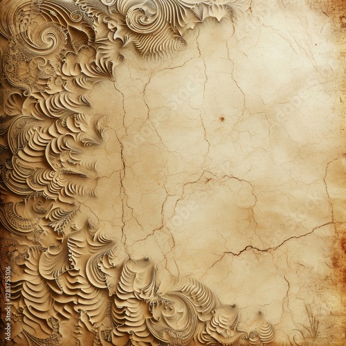 Abstract grunge background with ornament on old paper texture. Generated AI.	
