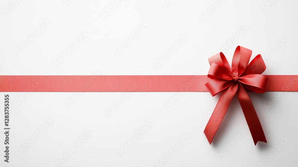 Elegant Red Bow on Ribbon for Gift or Celebration Decoration Elegant Red Bow on Ribbon for Gift or Celebration Decoration