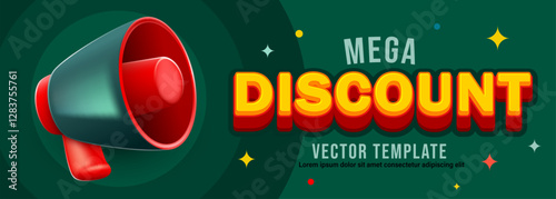 Banner announcing mega discount. Special offer advertisement. Promotion poster template with limited time super sale. Vector illustration