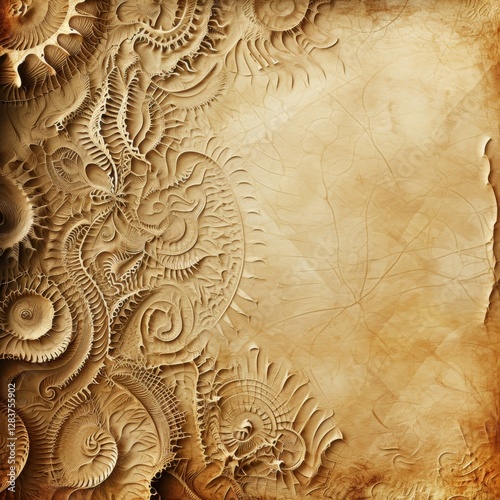 Abstract grunge background with ornament on old paper texture. Generated AI.	
