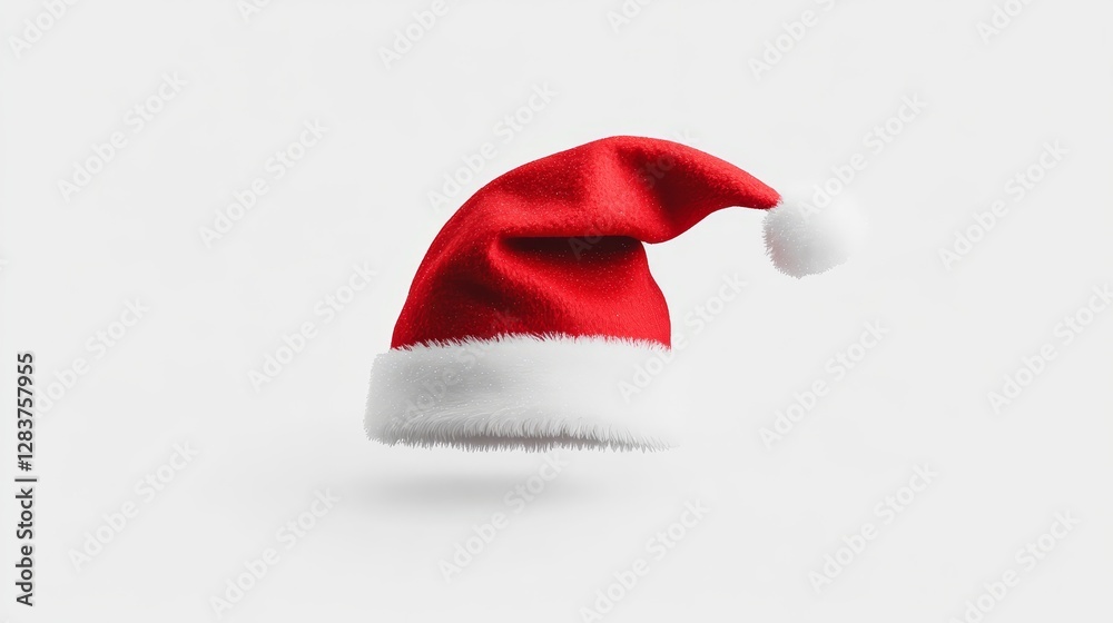 Elegant Red Christmas Santa Hat with White Fur Trim on White Background Elegant Red Christmas Santa Hat with White Fur Trim on White Background