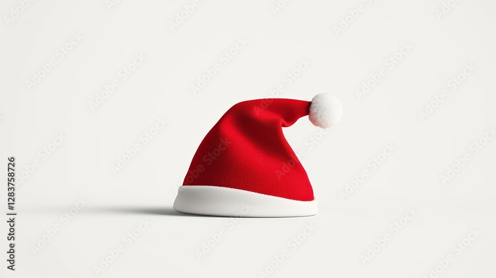 Bright Red Santa Hat on White Background for Holiday Celebrations Bright Red Santa Hat on White Background for Holiday Celebrations