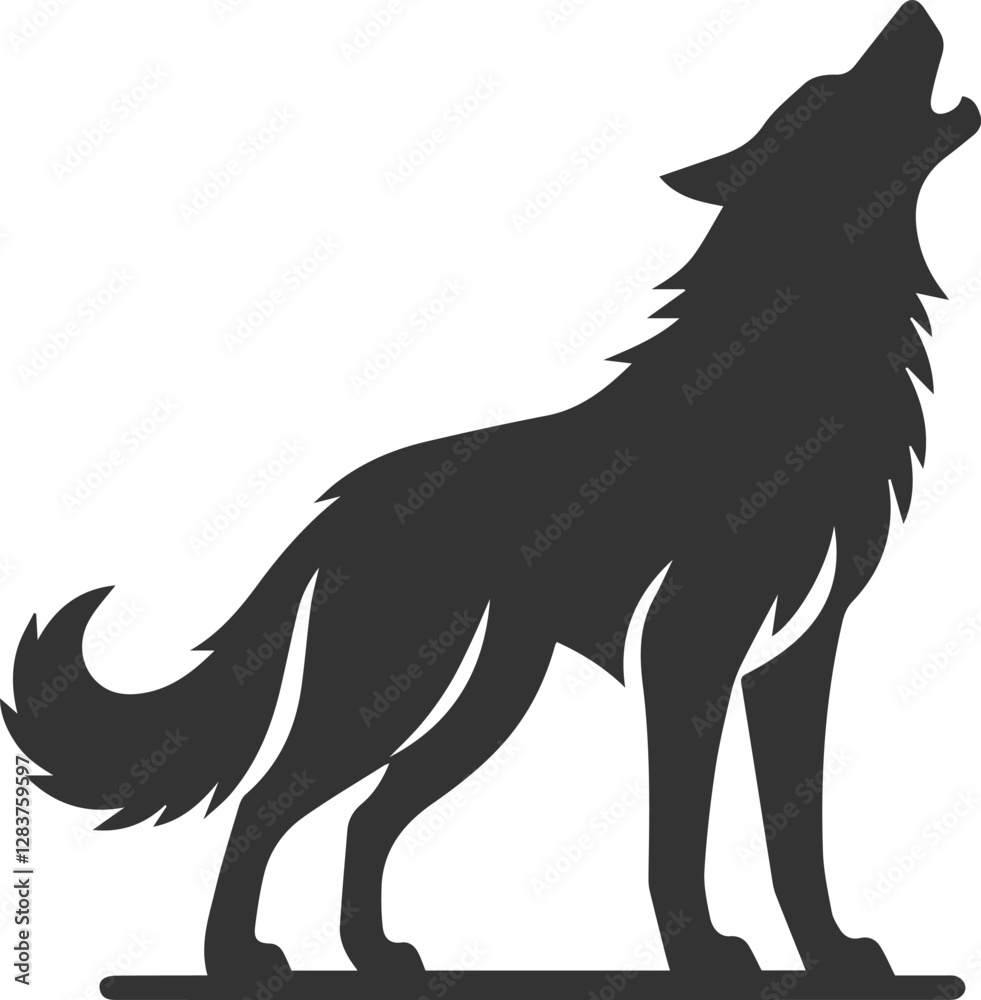 Obraz premium A howling wolf with a strong, muscular stance vector animal silhouette