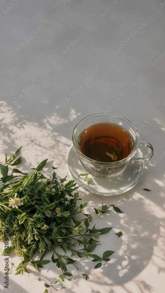 Isolated cup of herbal tea on a light neutral background. Simple minimalistic photo with empty space. Isolated cup of herbal tea on a light neutral background. Simple minimalistic photo with empty space.