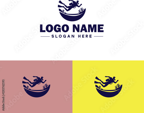 Scuba Diving icon Underwater diving Deep-sea exploration Subaquatic exploration flat logo sign symbol editable vector