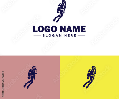 Scuba Diving icon Underwater diving Deep-sea exploration Subaquatic exploration flat logo sign symbol editable vector