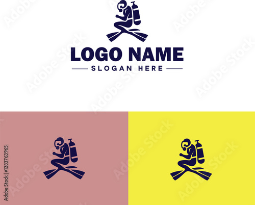 Scuba Diving icon Underwater diving Deep-sea exploration Subaquatic exploration flat logo sign symbol editable vector