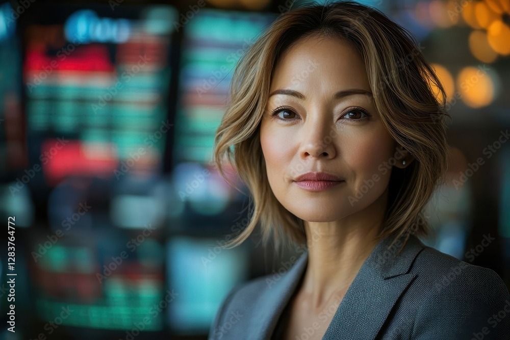 Obraz premium Confident Asian Businesswoman in Modern Office Setting