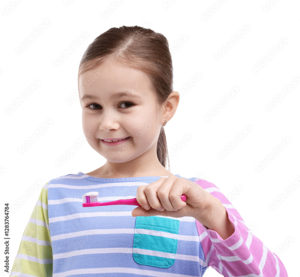 Cute girl with toothbrush on white background Cute girl with toothbrush on white background