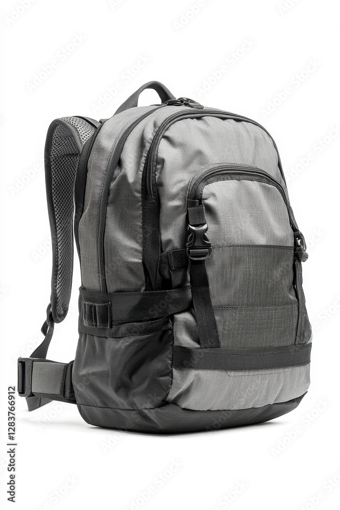 Isolated Gray Pack in Side Perspective - Ideal for Travel, Work, or School Isolated Gray Pack in Side Perspective - Ideal for Travel, Work, or School