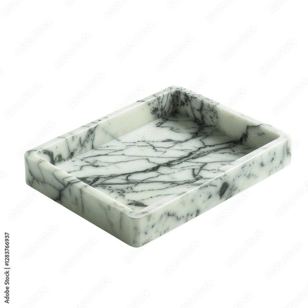 Fototapeta premium Elegant marble tray with sleek design, perfect for serving or displaying items. Its unique black and white pattern adds touch of sophistication to any decor