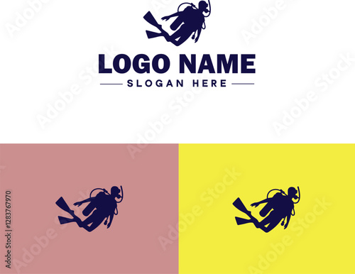 Scuba Diving icon Underwater diving Deep-sea exploration Subaquatic exploration flat logo sign symbol editable vector