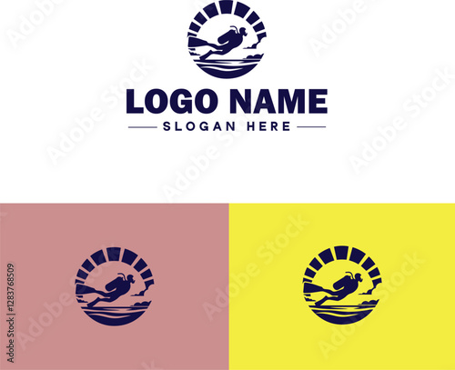 Scuba Diving icon Underwater diving Deep-sea exploration Subaquatic exploration flat logo sign symbol editable vector