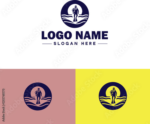 Scuba Diving icon Underwater diving Deep-sea exploration Subaquatic exploration flat logo sign symbol editable vector