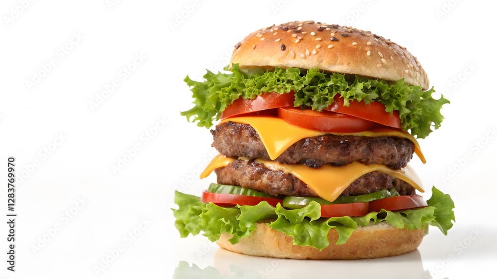 3D illustration of a juicy burger with fresh ingredients, showcasing delicious and appetizing fast food 3D illustration of a juicy burger with fresh ingredients, showcasing delicious and appetizing fast food
