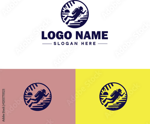 Scuba Diving icon Underwater diving Deep-sea exploration Subaquatic exploration flat logo sign symbol editable vector