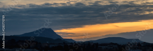 Sainte Victoire mountain in the light of a winter morning