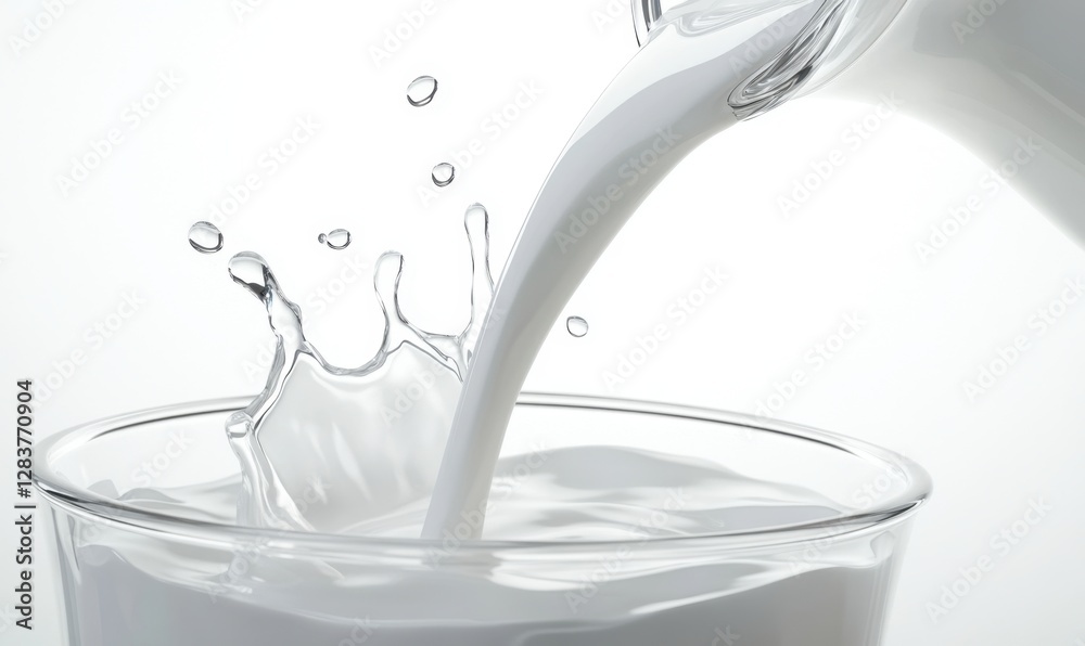 Milk pouring into glass with splash on white background (3) Milk pouring into glass with splash on white background (3)