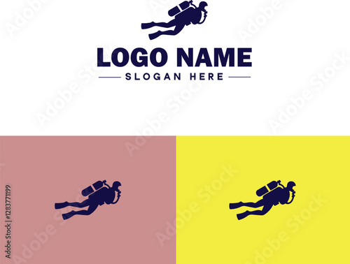 Scuba Diving icon Underwater diving Deep-sea exploration Subaquatic exploration flat logo sign symbol editable vector