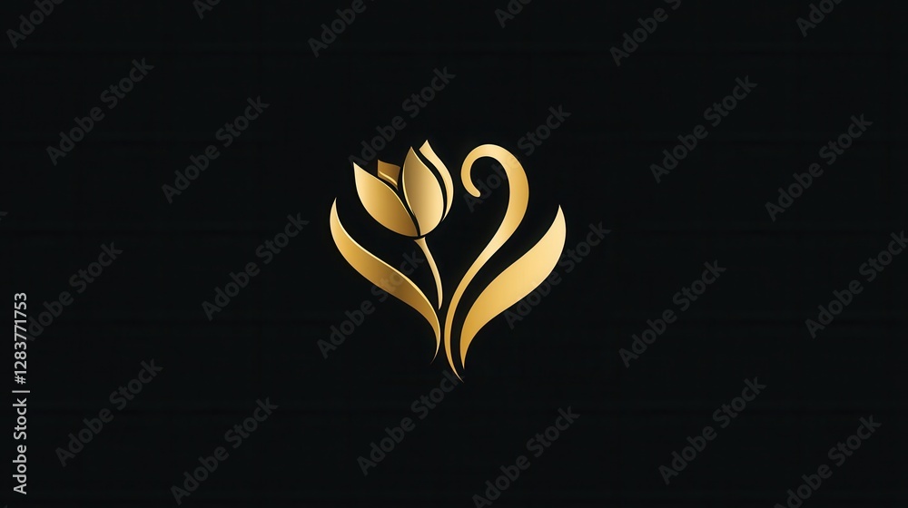 Obraz premium Elegant Gold Tulip Logo Design for SM: A Refined Template for Business, Spa, and Health with Nature's Touch