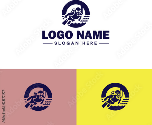 Scuba Diving icon Underwater diving Deep-sea exploration Subaquatic exploration flat logo sign symbol editable vector