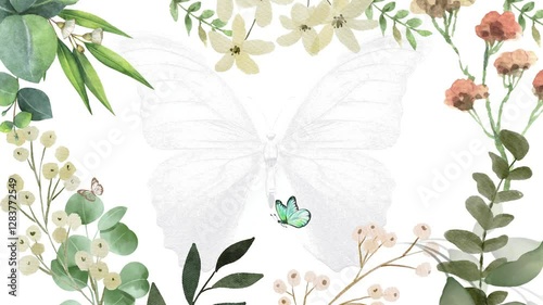 butterfly and flower on a white background