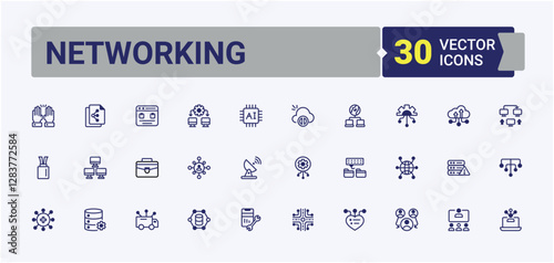 Networking minimal icon set. Pack of tech, technology, collaboration, group, network, digital, meeting, internet. Minimal linear icons. Solid line editable stroke.