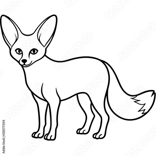 Stylish Fennec Fox Vector Line Drawing