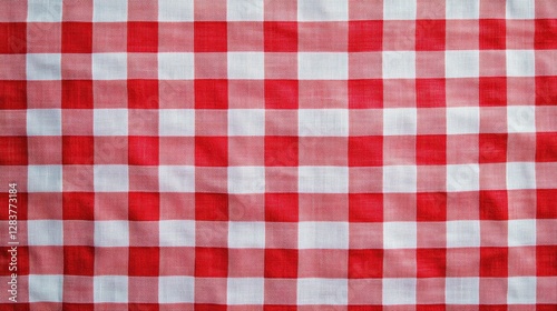 Red and white checkered tablecloth Top view table cloth texture background Red gingham pattern fabri