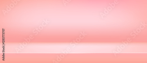 Background pink shelf studio, pastel peach space room tabletop, vector illustration. Limbo countertop backdrop.
