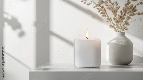 Wallpaper Mural Elegant Candles Display for Home Decor. Cozy Lifestyle Setting with White Candles, Fire Glow, and Custom Labels Torontodigital.ca