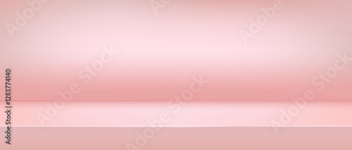 Background pink shelf studio, pastel peach space room tabletop, vector illustration. Limbo countertop backdrop.