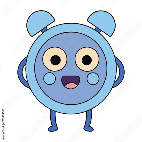 A quirky alarm clock character with big, googly eyes, a wide, cheeky grin, and wobbly bells on top, ready to wake everyone up with its hilarious, over-the-top energy!