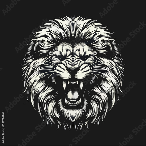 fierce roar growling lion head Tattoo engraving template