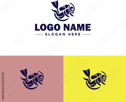 Scuba Diving icon Underwater diving Deep-sea exploration Subaquatic exploration flat logo sign symbol editable vector