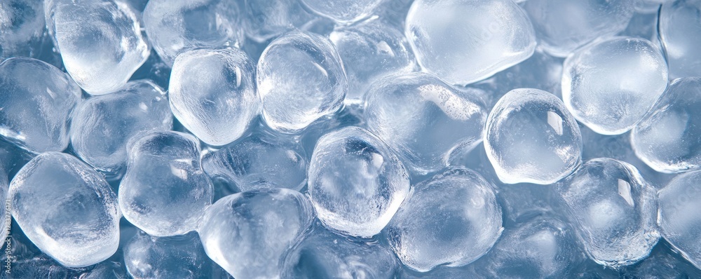 Close-up view of various ice cubes arranged against a subtle background highlighting their transparent surfaces and intricate textures. Ideal for backgrounds or seasonal designs Close-up view of various ice cubes arranged against a subtle background highlighting their transparent surfaces and intricate textures. Ideal for backgrounds or seasonal designs
