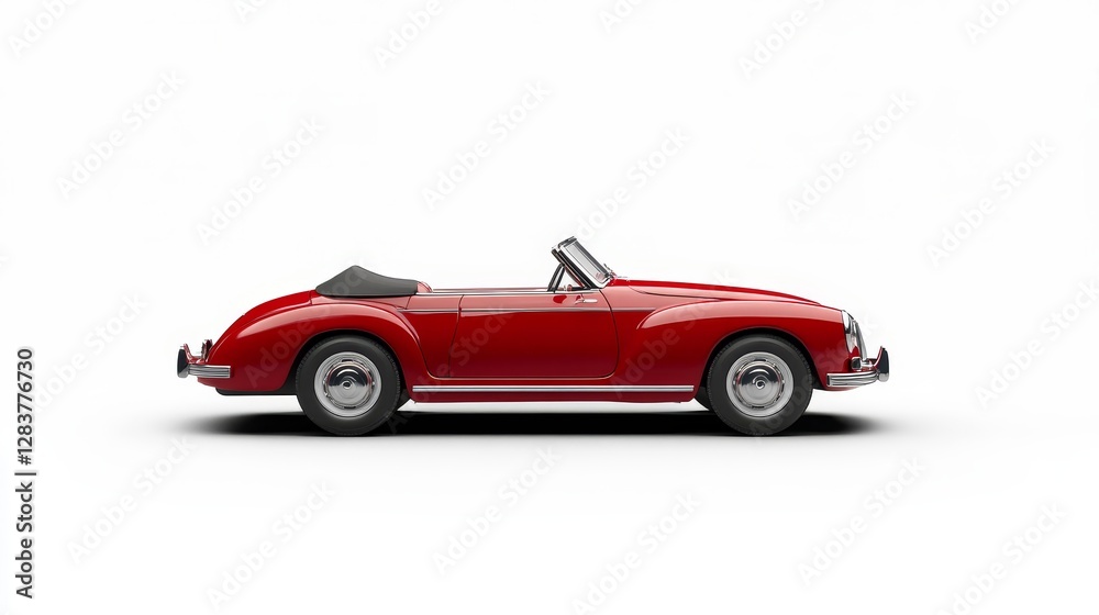 Classic Red Convertible Car on a White Background Side View Classic Red Convertible Car on a White Background Side View