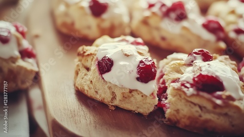 Wallpaper Mural Close-up of Delicious Cherry Scones with Whipped Cream Torontodigital.ca