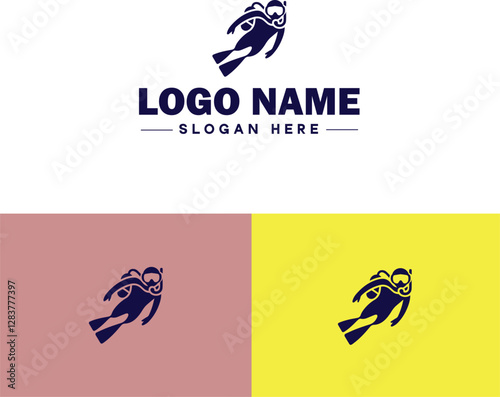 Scuba Diving icon Underwater diving Deep-sea exploration Subaquatic exploration flat logo sign symbol editable vector
