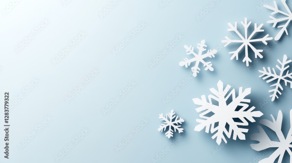 White Snowflakes on Soft Blue Background for Winter Themes White Snowflakes on Soft Blue Background for Winter Themes
