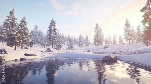Winter Forest Reflection: A Serene Snowy Landscape